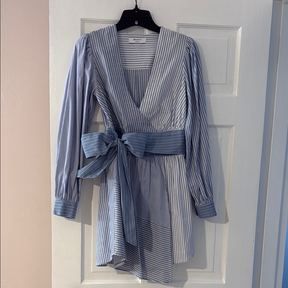 NWOT Bailey 44 Blue Striped Long Sleeve Asymmetrical Shirt Dress